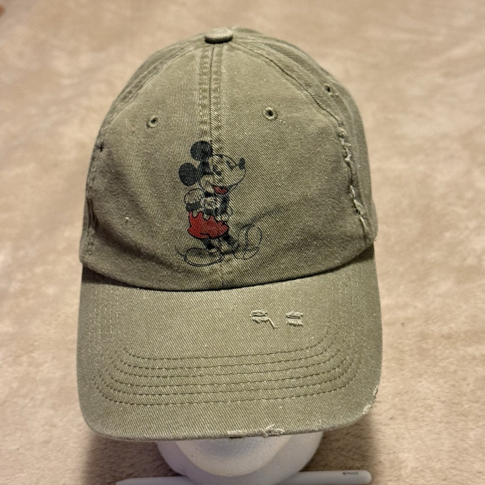 Disney Parks Distressed Olive Green Mickey Mouse Baseball Hat Cap Adult